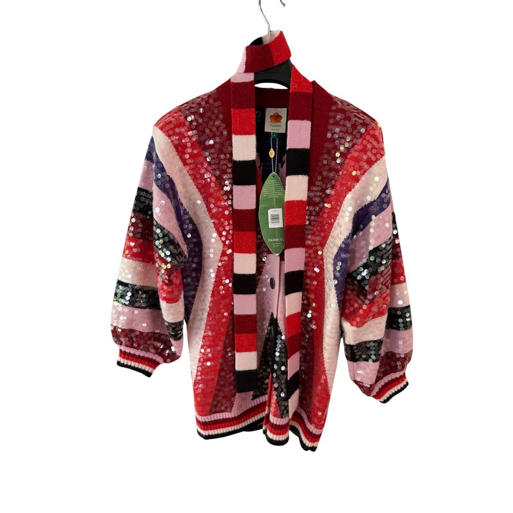 Farm Rio NEW Colorful Stripes Knit Sequin Sweater, S/M - Picture 3 of 8
